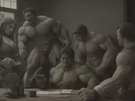 The incredible Hulk,  shouting and pounding on table during meeting,  startling co-workers,  art by J.C. Leyendecker
Negative prompt: Photo deformed,  black and white,  realism,  disfigured,  low contrast
Steps: 30, Sampler: DPM++ 2M SDE Karras, CFG scale: 7.0, Seed: 154822532, Size: 1152x896, Model: starlightAnimated_v3-5, Denoising strength: 0, Clip skip: 2, Style Selector Enabled: True, Style Selector Randomize: False, Style Selector Style: base, Version: v1.6.0.69-2-g1853213, TaskID: 652849915353041174