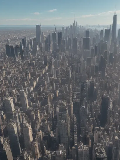 a train is traveling through a city with tall buildings and a skyline in the background, as seen from a high viewpoint, Gotham, Joker, jokermovie style, movie screen grab, screen grab, movie screen capture, movie screen cap, scenery, building, city, cityscape, outdoors, no humans, sky, traditional media, real-world location, skyscraper