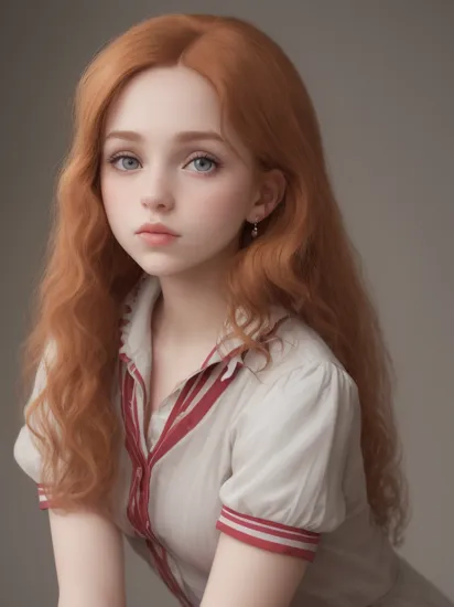 (((Petite))) Red hair ((Hermione Granger at Hogwarts)),((different clothes ,)), (((Petite))) , a photo of a glass woman, (, egirl, cosplay, ),,butterfly glasses, big lips, round_eyewear, solo, pride, upper_body, (looking at the viewer), orange_background, realistic, (silhouette_lighting:1), epiCRealism, backlight ((silhouette_lighting)), epiCRealism, backlight She has double eyelids and a high nose bridge, which beautifully accentuates her big eyes. Her blonde colored curls add charm to her overall appearance. With cherry lips , she looks adorable 3d,frame,Day tunic, embroidered collar, and wimple, Trailblazer, Average Height, Athletic, Oval Face, Dark Skin, Strawberry Blonde Hair, grey-blue Eyes, Straight Nose, Thin Lips, Sharp Chin, Shoulder-Length Hair, Fine Hair, Swept Bangs, perky breasts, Threader earrings, cherry cream lipstick, crouching,  f2, 35mm, film grain,  jinjermoon  mayers woman 4k, beautiful, large lips:1.3 (parted lips:1.3) and (lips filler:1.3) and (silicon lips:1.3), (thick lips:1.3),