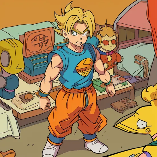 dbz style, bart simpson, highly detailed