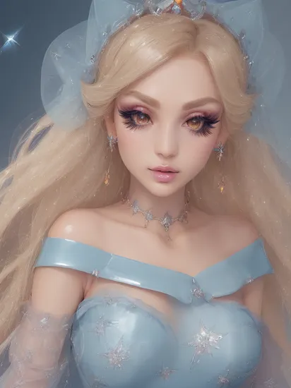 professional detailed photo, (samus aran:1.2) dressed in (latex (Rosalina off-the-shoulder blue dress:1.2), (long puffy blonde hair), (jewelry, blue off-the-shoulder dress, blue dress, princess crown, jewel brooch, long wide sleeves), (perfect face, beautiful face, symmetric face), (shiny glossy translucent clothing, gleaming oily latex fabric :1.1), (sparkles, sparkling hair, sparkling clothes, sparkles around face:1.3), (makeup, glossy lips, eyeshadow, mascara, long eyelashes, blush:1.4),  
8k, RAW photo, photo-realistic, masterpiece, best quality, absurdres, incredibly absurdres, huge filesize, extremely detailed, High quality texture, physically-based rendering, Ray tracing,