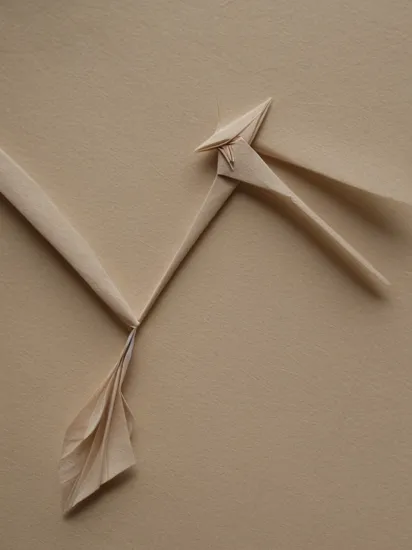 ORIGAMI - A delicate origami crane resting on an ancient Japanese manuscript, macro photography, closeup shot,