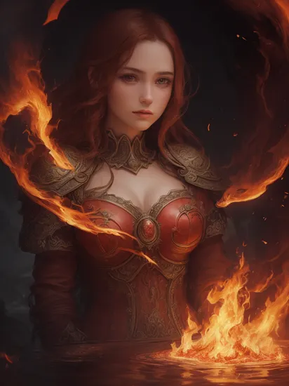 Portrait of a beautiful woman surrounded by fire, portrait of beautiful young maiden, warhammer, some red water, the middle ages, sfw, digital painting, fan art,detailed, perfect anatomy,reflection light, realistic light,8k octane wallpaper,hardline,highly detailed,intricately detailed,digital painting, fan art,ultra detailed, best quality,masterpiece, (volumetric lighting, bright),novelai, aesthetic, masterpiece, macro photography vivid colors, photorealistic, cinematic, moody, rule of thirds, majestic,  <hypernet:vaeextremecolors_v10:0.3>,:10000,