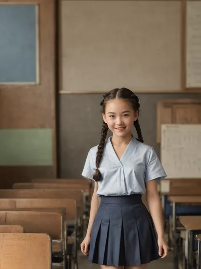 (Color negative portrait photography) of a school girl with (hanging braids),AS-Young,(small head:1.2),dynamic angle,,light smile,,(Satin_brocade blue Chinese upshirt,black long skirt:1.2),(((old school,classroom))),
(cinematic look:1.4),soothing tones,insane details,intricate details,hyperdetailed,low contrast,soft cinematic light,blurry,dim colors,hdr,raw,
,1930s \(style\),lowkey,