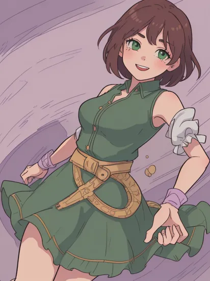 (RapunzelWaifu:1), 1girl, cute, cute pose, (short hair, brown hair, green eyes), (purple dress), curvy, looking at viewer, smile, :D, breast focus, sexy, retro,
(simple background:1.2), (background:1), (dynamic_angle:1.2), (dynamic_pose:1.2), (rule of third_composition:1.3), (dynamic_perspective:1.2), (dynamic_Line_of_action:1.2), solo, wide shot,
(masterpiece:1.2), (best quality, highest quality), (ultra detailed), (8k, 4k, intricate), (full-body-shot:1), (Cowboy-shot:1.2), (50mm), (highly detailed:1.2),(detailed face:1.2), detailed_eyes,(gradients),(ambient light:1.3),(cinematic composition:1.3),(HDR:1),Accent Lighting,extremely detailed,original, highres,(perfect_anatomy:1.2),
