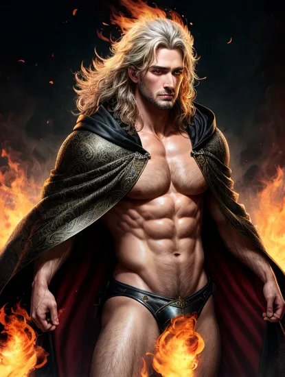 UHD, 164k, highly detailed face, anime demooon middle age man with dark robe, full body panned out view, masterpiece, hyperdetailed full body, hyperdetailed masculine face and nose, complete body view, ((hyperdetailed eyes)), perfect body, perfect anatomy, beautifully detailed face, white long hair, red eyes, pale white skin, standed on hellll background surrounded by flames, illustration, hyperrealistic