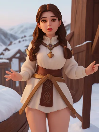 (Snow White),(detailed viking outfit:1.2), viking clothing, (25 year old beautiful (scandinavian female:1.3)), black hair, (brown eyes:1.9), red lips, (light skin:1.2), beautiful face, outdoors, snow, fur, temple, perfect illumination, beautiful detailed eyes, stunningly beautiful woman, detailed hairstyle, realistic_detailed_skin_texture, good hands, (8k, RAW photo, best quality, masterpiece:1.2), (realistic, photo-realistic:1.37), ultra high res, photon mapping, radiosity, physically-based rendering, (ambient light:1.3), (cinematic composition:1.3),professional soft lighting, light on face,  