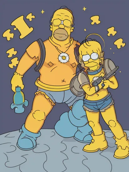 (homer Simpson:1.4) as primaris space marine, (puzzled, confused:1.4)  knight armor, holding bolter,  full body, style of matt groening, (cell shading:1.2), flat colors, (line art:1.2), analog style, (masterpiece:1.2), best quality