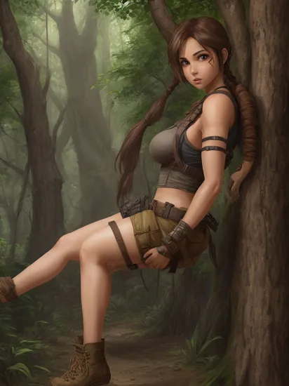 adventure girl, lara croft, forest temple, anime eyes