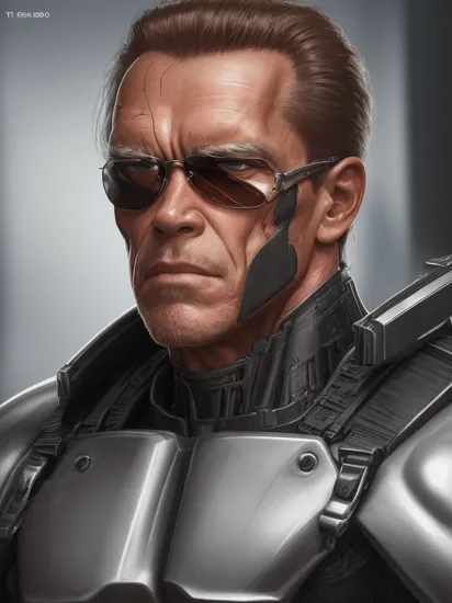 portrait of Terminator T-800, Arnold Schwarzenegger,  in dynamics, highly detailed, packed with hidden details, style, high dynamic range, hyper realistic, realistic attention to detail, highly detailed, --ar 51:91 --s 750 --v 5. 2,  half of face cyborg