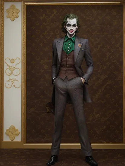 full body portrait of the joker in luxurious (louis vuitton:1.2) outfit at the oscars