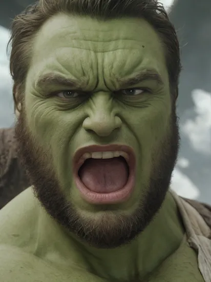 (green powder),hulk \(marvel\),very angry expressions,(closeup:1.2),kubrick_stare,hefty man,frown,screaming,brooding and intense,on moon,universe,sci-fi,,