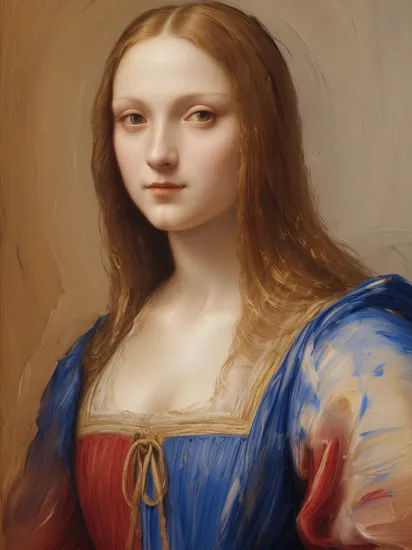 painting of a woman portrait, art by Leonardo Da Vinci, dynamic, (large brush strokes:1.6), acrylic, HDR, artstation hd, painting masterpiece, featured on unsplash, dramatic lighting, [[blue]]