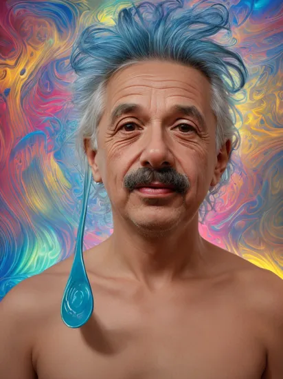 divine body, high detail lips, blue neon, albert einstein, finely detailed skin, radiosity, lomography, , spoon, shades, , swirling, bright color, physics-based rendering, canid