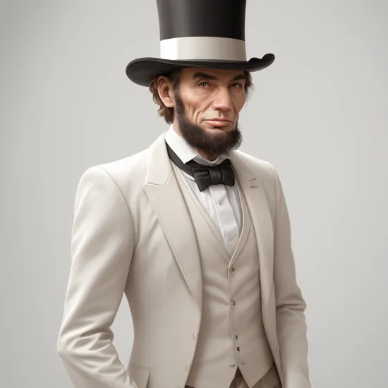 (rf1), headshot, man, solo, man with abraham lincoln beard and top hat,  full body, full body shot, white background, no background, PNG, natural lighting, no shadows, ultra detailed, hyperrealistic, 80mm, 4k, 8k, 8k realistic, sharp focus, intricate, high resolution  