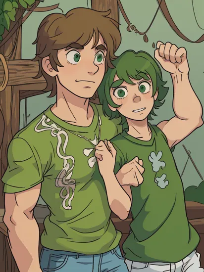 best quality, intricate details,

  Shaggy Rogers,  muscular, green shirt, scooby-doo, cartoon style,

  johnny_numbnutz,