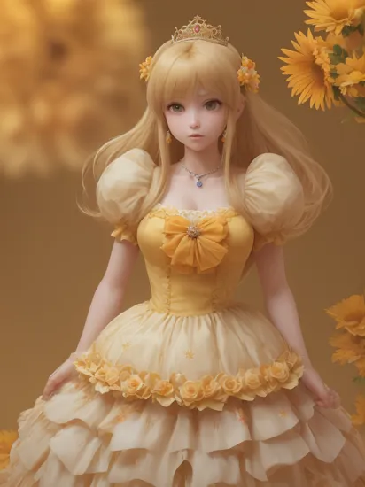 professional detailed (full body) photo, (samus aran) dressed in (puffy yellow and orange daisydress), (long straight blonde hair), (puffy short sleeves, jewelry, dress, princess crown, flower brooch), masterpiece, best quality, 1girl, (perfect face, beautiful face, symmetric face),
(8k, RAW photo, photo-realistic, masterpiece, best quality, absurdres, incredibly absurdres, huge filesize, extremely detailed, High quality texture, physically-based rendering, Ray tracing)