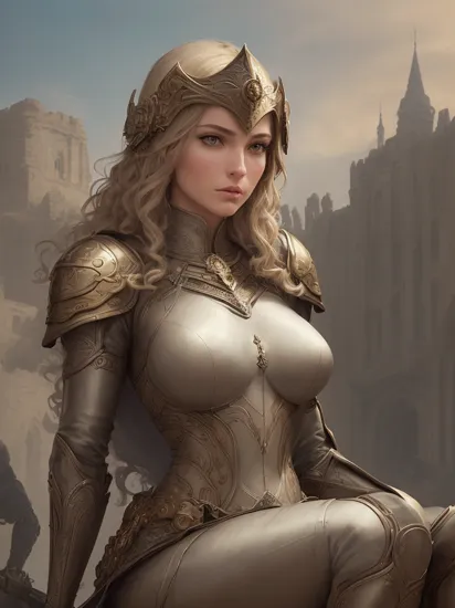 an awarded profesional photo of (emb-avril:phil0cunk01:0.6) with Athletic rectangle body and Perfect shaped tits as Joan of Arc: Dressed in shining silver armor, Joan appears almost ethereal as she leads her troops into battle. Her short, golden curls peek out from under her helmet, lending a touch of femininity to her otherwise formidable appearance. Her eyes, bright and unwavering, reflect her unwavering faith in her divine mission. She carries a white and gold banner, symbolizing her spiritual guidance and the purity of her cause., Seated on a velvet cushion in a serene meditation pose, she radiates peace and inner harmony , ultradetailed, intricated face,(face details:1.1),perfect eyes, ideal body posture,perfect body proportions, by jeremy mann, by sandra chevrier, by maciej kuciara,(masterpiece:1.2),(ultradetailed:1.1), ultrasharp, (perfect, body:1.1),(realistic:1.3),(real shadow:1.2),photo Fujifilm XT3, ,(perfect body proportions:1.1)<lyco:GoodHands-beta2:1>, intricated hands,(by Michelangelo),(profesional lights:1.3) (profesional photography:1.3),in Thornhold Citadel: An imposing citadel built on the edge of a vast, thorny desert. Its spires rise high into the sky, standing as a symbol of power and strength., cowboy shot (character focus:1.1), depth of field, anatomically correct hand, perfect anatomy, ideal limbs, ideal arms, ideal hands, kkw-skin-det