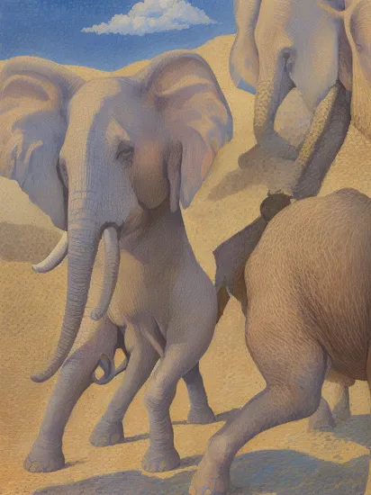 Paul Signac Style - pointillism painting by Paul signac ,detective sherlock holmes elephant hybrid, holding pocket watch 
