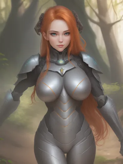 a  portrait of a hulking [goddess|enchantress] office lady, science fiction, [(crNanosuit|War_Glam)::0.5], [power armor|armor] ,armored, wearing [(crNanosuit|War_Glam)::0.5]_breastplate, <lyco:edgNanoWarrior:0.7>, busty, perfect face, pretty face, aquamarine eyes, copper hair, very long hair, flat chest, lush detail, absurdres, in a luminous forest,
