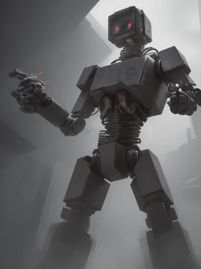 the_cube, style-hamunaptra,
1 robot, man terminator, menacingly approaching the viewer, wielding a machine gun in one hand
dramatic lighting, 
GoPro Hero, high definition, 
in style of Alfred Stieglitz