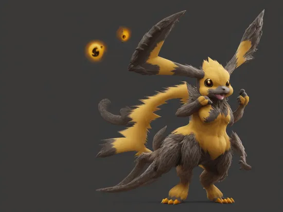 a mutated pikachu beast,full body,simple background,black background,ncrender,  