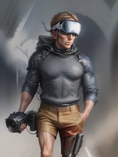 Anime Artwork,  VR helmet,  Daniel Craig as James Bond,  holding  a gun,  cyberpunk,  art by Agnes Cecile