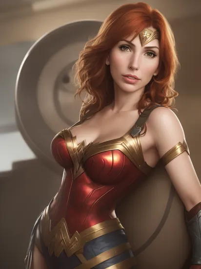 photo of kari byron person, as wonder woman, hyper realistic photograph, detailed face, closed lips