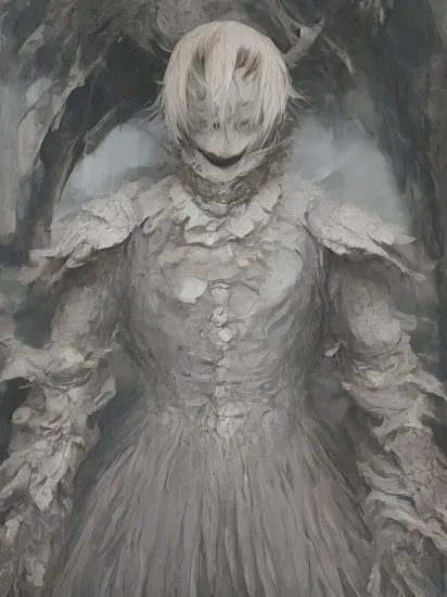 The Joker by Tsutomu Nihei,(strange but extremely beautiful:1.4),(masterpiece, best quality:1.4),in the style of nicola samori, huge breasts, woman, (masterpiece), (extremely intricate:1.3), (realistic), portrait, (medieval armor), metal reflections, upper body, outdoors, intense sunlight, far away castle