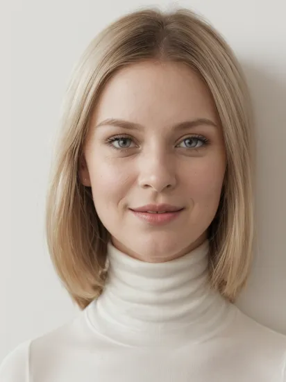 face portrait photography of european female, close up, (facing viewer:1.5), cheeky smile, blonde hair, (31 years old:1.2), (black turtleneck:1.3), goosebumps,goose-flesh, (realistic:1.3), finely detailed, quality, (masterpiece:1.2), (photorealistic:1.2), (best quality), (detailed skin:1.3), (intricate details), dramatic, ray tracing, photograph, Wind surfboard, Bathed in shadows, Visual novel,(studio white wall background:1.5), film grain, Kodak gold 200, Depth of field 100mm, Flickr