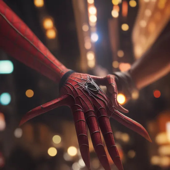 Positive: cinematic photo a photo of a spider man showing long fingers hands  . 35mm photograph, film, bokeh, professional, 4k, highly detailed