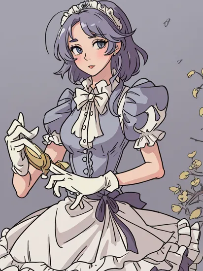 CinderellaWaifu, dress, gloves, jewelry, , dressed like a traditional French maid