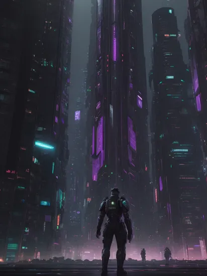  plasmatech, scifi, plasma filaments, plasma filaments, purple hues, a man in a futuristic suit standing in a city, master chief in cyberpunk city, in a futuristic cyberpunk city, sci-fi cinematic movie still, futuristic soldier, dystopian sci-fi character, cyberpunk soldier, futuristic cyberpunk scenario, hyper-realistic cyberpunk style, sci-fi soldier, in front of a sci fi cityscape, octane render sci - fi