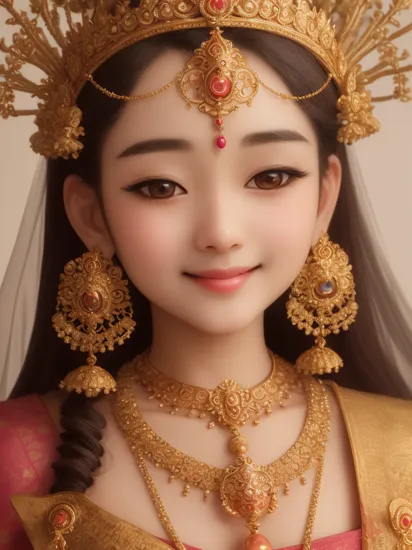 beautiful girl radha, young, tender, adorned with a crown, garland, earrings, smile, Miki Asai Macro photography, close-up, hyper detailed, trending on artstation, sharp focus, studio photo, intricate details, highly detailed, by Tokaito