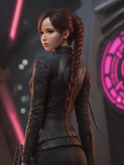 Katniss Everdeen, undercover Capitol ball, rebellion's secret message, closeup, centered, looking at viewer, middle shot,
cyberpunk theme, futuristic, sci-fi, cybernetic, magenta, neon lights, cyberpunk style, 
highres, precise, detailed,  [cartoon, vector art, anime :realistic, real life, hyper realistic:0.20],