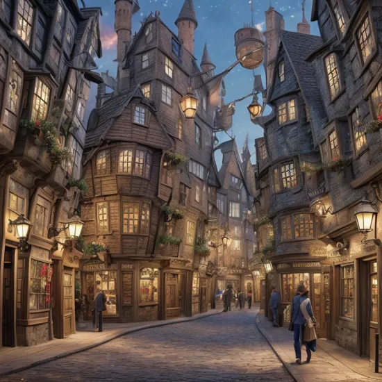 best quality masterpiece atmospheric digital painting artwork 4k 8k highly detailed colorful wealthy (hogsmead city street diagon alley:1.2) stone plaster shops taverns harry potter themed tim burton style (bright light:1.1) particles sunny blue sky mat painting, key visual anime background screencap (PaintStyle4:0.5) (SDA768:0.7)