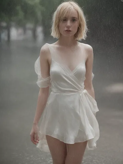 Cinematic film still of courteous lovely The Shattering Isles pond, (freckles:0.6), in crowd, surrounded by people, black leather jacket over shoulders, street photography, raining, wearing white silk wrap dress, open dress, blonde bob,analog style, RAW photo, wearing open wrap dress, hyper real photo, wet clothes, wet hair, sweaty body, ultrarealistic uhd faces, 8k uhd, dslr, soft lighting, high quality, film grain, Fujifilm XT3, photographed on a Iphone Samsung ST600, 50mm lens, Wide Angle, Global illumination, HDR, hyper-realistic, colorgraded, volumetric lighting, [volumetric fog, moist], shallow depth of field, reflections, by Guy Bourdin, Ebru Sidar, Paul R. Gregory Northerness, Southern Belle, motion lines, [pantone], ((trimmed hairy pussy)), skirt hiked up, revealing pussy  