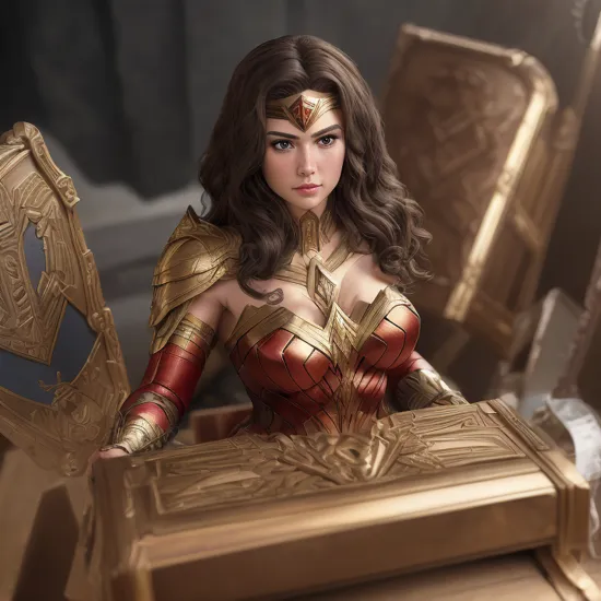 (best quality:1.15), (masterpiece:1.15), (detailed:1.15), (realistic:1.2), premium playset toy box, (8k, ultra quality, masterpiece:1.5), (Dutch angle:1.3), ActionFigureQuiron style, solo, Wonder Woman (DC Comics): Wonder Woman's iconic armor, tiara, and Lasso of Truth make her a powerful and empowering character to cosplay. , (toy playset pack), inside gift box,