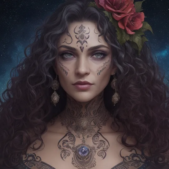 beautiful lady, curly, face tattoo, ornaments, jewellery, hulk , sexy, sunrise3d, adorable,astrophotography, centered, symmetry, painted, intricate, volumetric lighting, beautiful, rich deep colors masterpiece, sharp focus, ultra detailed, apocalypse background, machete ,blue iris, perfect face, scary