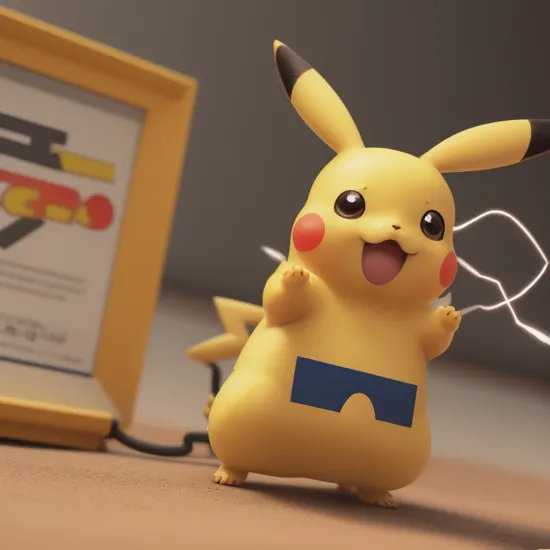A Pikachu releasing electricity and looking at the camera, photo, render, 3d, 4k 