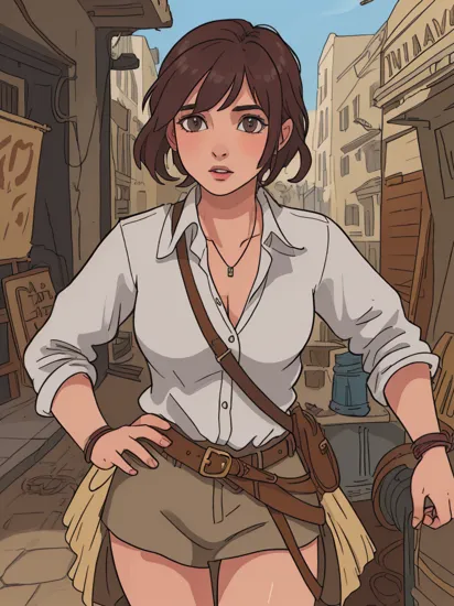 a photo of a beautiful S035_Verunka, as a (female Indiana Jones:1.2), in an (ancient:1.2) city, detailed background, (8k, RAW photo, best quality, ultra high res, photorealistic, masterpiece, ultra-detailed, Unreal Engine)