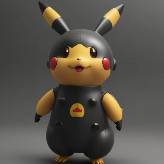 A Black mechanical Pikachu releasing electricity and looking at the camera, photo, render, 3d, 4k 