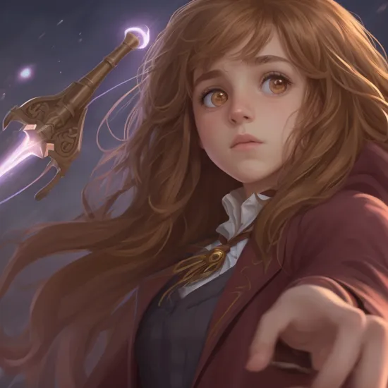 A photo of Hermione Granger  as a cartoon character with dark magic powers