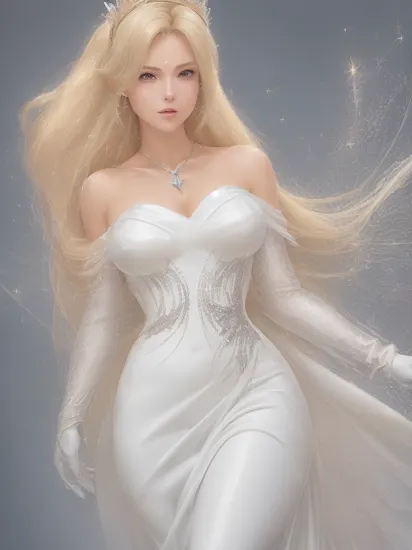 professional detailed photo, (samus aran:1.2) dressed in (latex (Rosalina off-the-shoulder tight white dress:1.2), (long straight blonde hair), (jewelry, tight white off-the-shoulder dress, white dress, princess crown, jewel brooch, long wide sleeves), (perfect face, beautiful face, symmetric face), (shiny glossy translucent clothing, gleaming oily latex fabric :1.1), (sparkles, sparkling hair, sparkling clothes, sparkles around face:1.3),
8k, RAW photo, photo-realistic, masterpiece, best quality, absurdres, incredibly absurdres, huge filesize, extremely detailed, High quality texture, physically-based rendering, Ray tracing,
