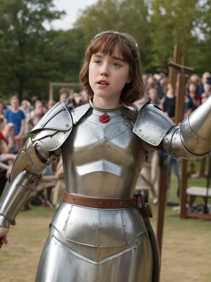 sophialillis performing in an open air theater as joan of arc in shining armor 