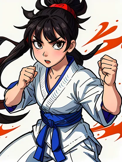 Karateca traje kimono blanco de karate,  similar a ryu de street  fighter sin guantes y sin cintillo en la cabeza , con aspecto fuerte, rudo, con fondo de colores y la imagen con estilo street art, cuerpo completo 