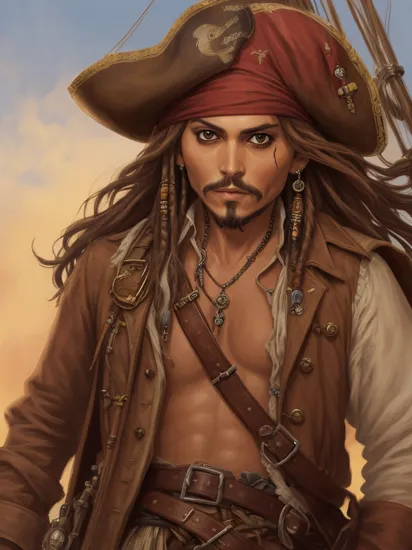 Captain Jack Sparrow, drawn perfectly in the style of sda , [perfectly drawn eyes:0.6]