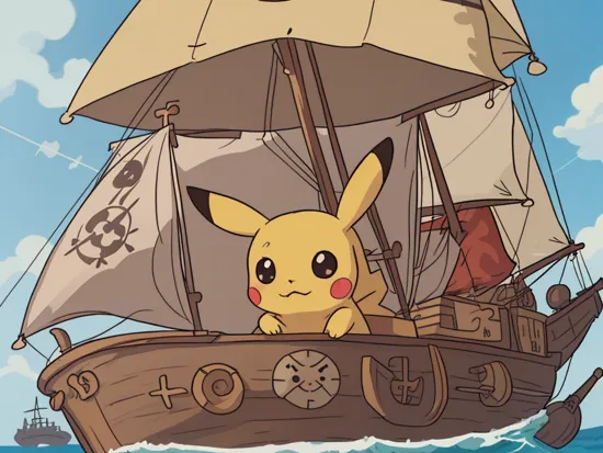 closeup on cute baby pikachu in a pirate ship, cinematic, screencap, by josef koudelka, high quality, light rays, sunrays, pov, ships, 1800s