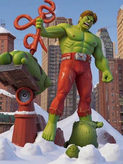 (super size Hulk and super size Ultraman),badass,snow on the ground,epic,cataclysmic,absurdres,best quality,digital art style,Tom Curious,hyperreal,SURREAL,