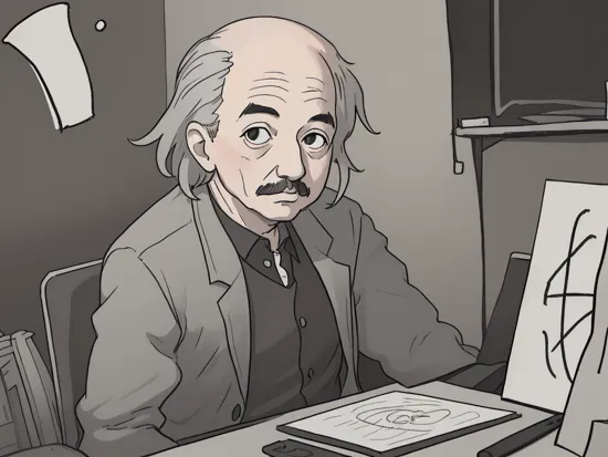 v0ng44g, p0rtr14t, charcoal and sfumato technique monochrome portrait of bald Albert Einstein